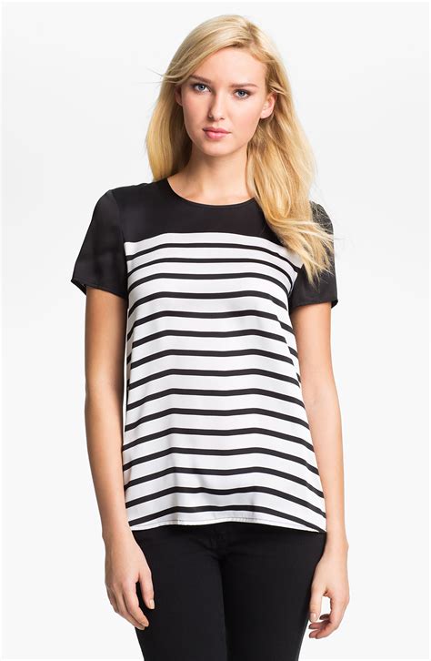 michael michael kors black white striped ribbed tunic medium|Tops .